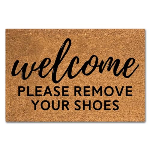 Funny Coir Welcome Mat - Please Remove Shoes - Heavy-Duty PVC Backing Non-Slip Outdoor Coir Doormat, 23.6 x 15.7 inch