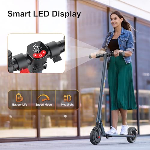 Image of Caroma Electric Scooter Adults,450W Peak Foldable E-Scooter,16 MPH,21 Miles | 3 Speeds & 15 Climb, UL2272 EABS Brake,Smart LED Display Lights, Foldable Frame For Kids 8+, Teens Women Commute Travel