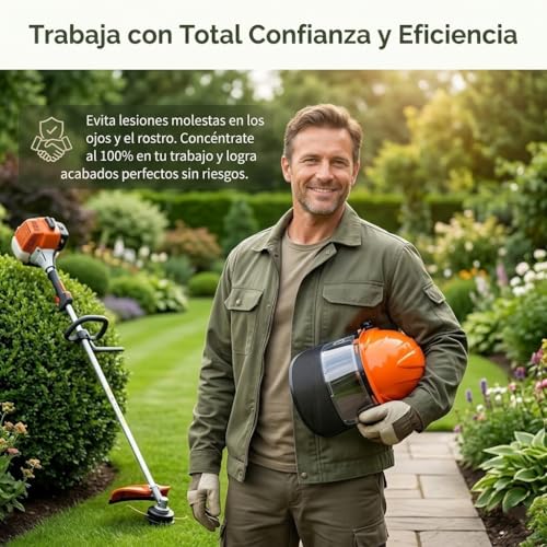 Miniatura 5 de Protector Facial Desbrozadora, Casco De Seguridad Para Motosierra, Casco Protector Para Desbrozadora, Pantalla De Protección Facial Para Recortadora Y Brushcutting 1 Máscara Adicional Naranja