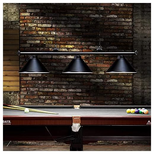Wellmet 3 Light Pool Table Light, Vintage Retro Kitchen Island Pendant Light with Matte Black Shade, Modern Industrial Chandelier