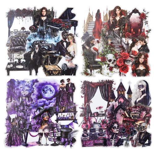 AuriicLeaf Dark Gothic Ballroom PET Sticker Set, 100PCS Vintage Dance Ephemera for Scrapbooking, Journaling, DIY Crafts, and Planner Supplies