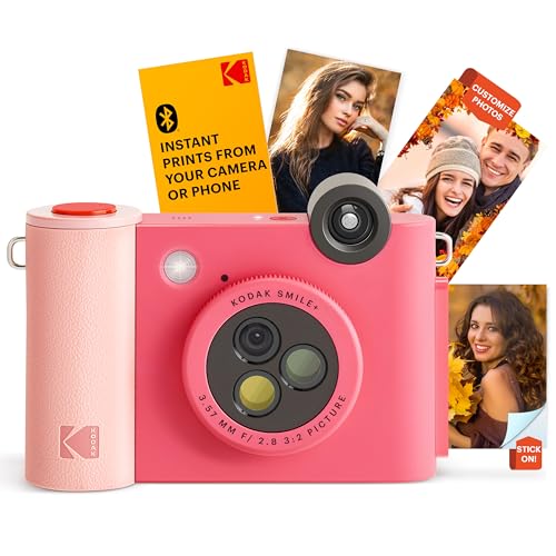 KODAK Smile+ 2-in-1 Digitale Sofortbildkamera & kabelloser Bluetooth-Fotodrucker - 10MP, Spezialeffekt-Drehobjektiv, Zink 2x3” Klebefotos, Drucken über...