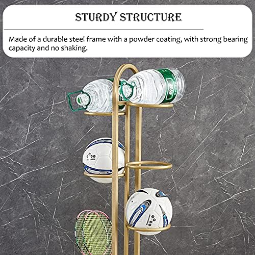 Tall Sports Ball Storage Rack, Freestanding Metal Organizer for Football, Basketball, Badminton, and Soccer Equipment, Garage or Home Use, White Color
