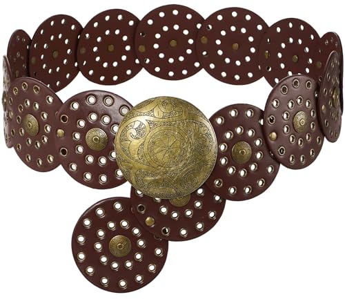 Suyi Wide Disc Belt for Women Leather Hollow Out Round Belts Vintage Western Waist Belt