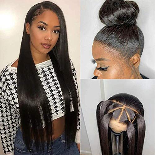 360 Straight Lace Frontal Wig Pre Plucked with Baby Hair Human Lace Front Wigs 150% Density Virgin Unprocessed Glueless Hair Wigs For Women Natural Black(26 inch)