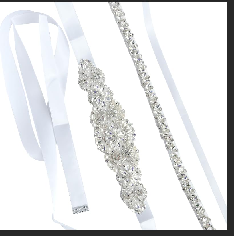 BRT Bearingshui Rhinestone Bridal Belt 2Pcs, Wedding Dress Belt Bridesmaid Sash Belt for Women Formal Evening Dresses3