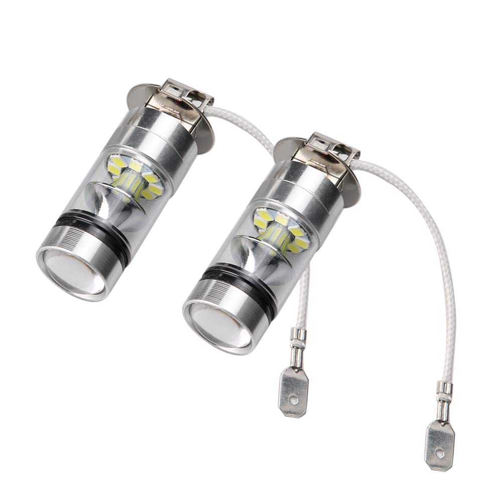 Yctze 2 bombillas LED H3 6000K 100W 20-SMD de alta potencia para luz antiniebla de conducción DRL, 2 piezas H3 6000K 100W LED 20-SMD de alta potencia