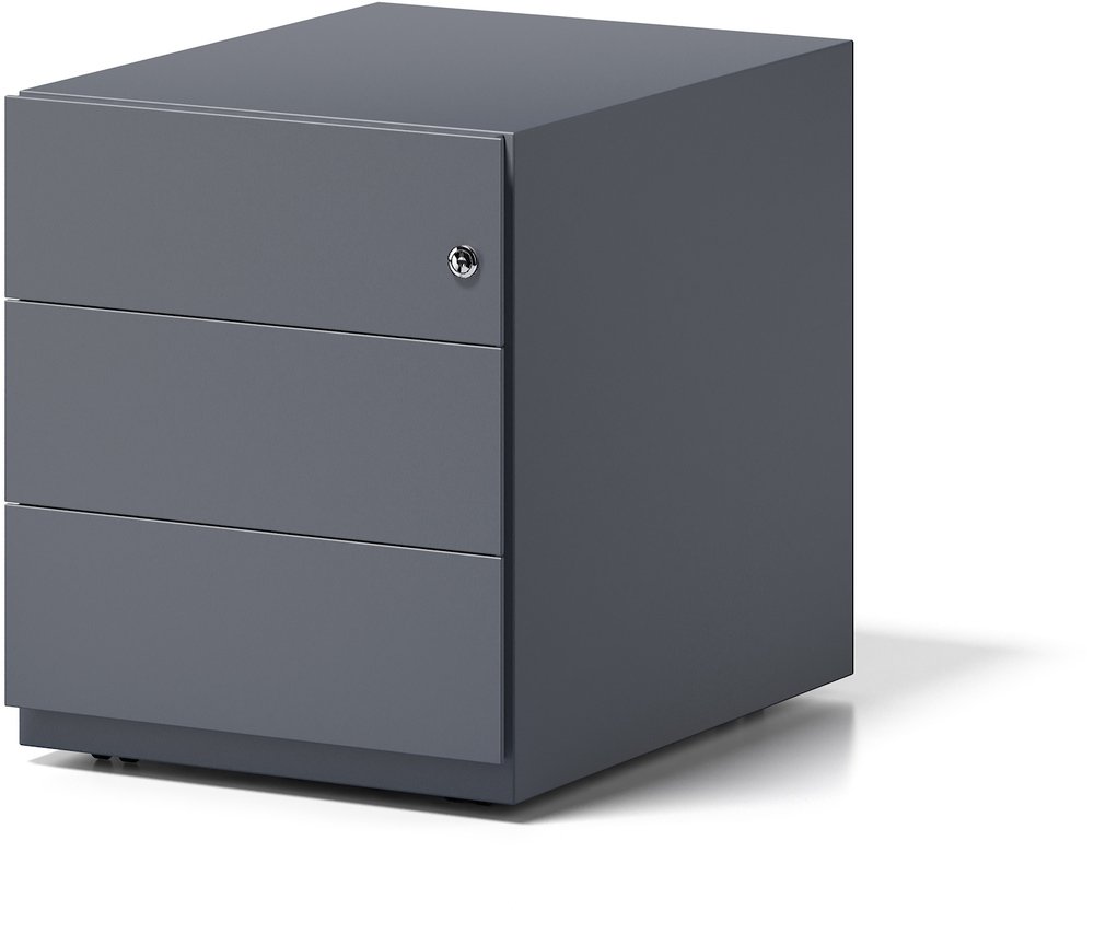 BISLEY Rollcontainer Note mit Griffleiste, 3 Universalschubladen, Metall, 634 Anthrazitgrau, 56.5 x 42 x 49.5 cm
