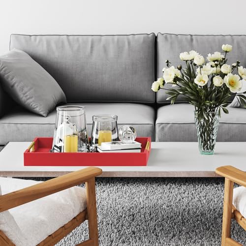 17" x 12" Wood Serving Tray with Gold Polished Metal Handles, Home Decorative Wooden Rectangle Ottoman Decor Platter Bathroom Vanity Tray for All Occasions - Image 6