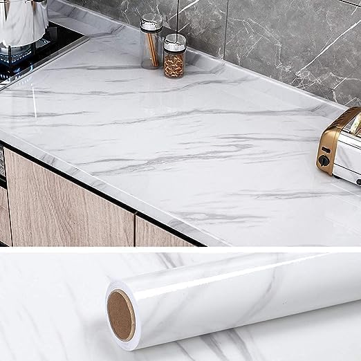 Image of Hotegxa Self-Adhesive Kitchen Wallpaper, PVC 3D Wall Sticker Oil Proof & Waterproof, Kitchen Backsplash White Stickers Wallpaper for Hotel, Living Room, Bedroom & Cafe Walls - 60cm x 200cm (Pack of 2)