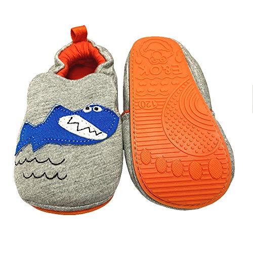 BiBeGoi Infant Baby Boys Girls Cotton Slipper Sneaker Toddler Cartoon Animal Rubber Non-Slip Sole First Walker Crib House Shoes(Shark,4)