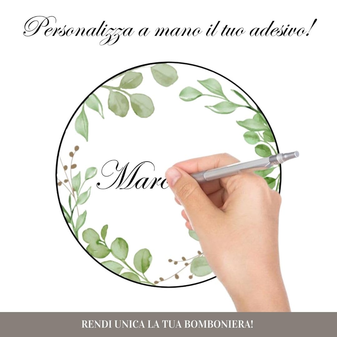 Ingrosso e Risparmio Set mit 12 Schachteln für Konfekt mit Blume auf Korkverschluss, 12 Beutel für Konfekt, 12 personalisierbare Aufkleber mit Schleife, Hochzeit, Kommunion, Konfirmation (weiß)
