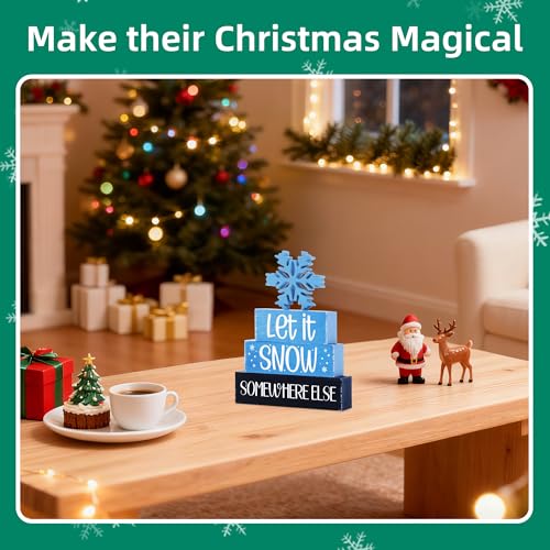 Image of 4 Pcs Christmas Wooden Tiered Tray Decor, Snowflake Christmas Decorations Gifts for Home, Winter Table Centerpiece for Xmas Party Kitchen Office
