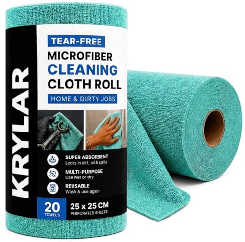 Image of SkyBlue Microfiber Cleaning Cloth 1Roll 20 Sheet 4000+ Times Washable 10X Cheaper Than Paper Kitchen Towel Ultra Absorbent Lint Free Reusable Tear-Away Streak Free Multi-Purpose Use for Home