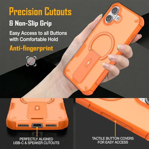 Image of ZAP CASE Matte Kickstand Case for iPhone 16 Plus | Magsafe Compatible | Premium Polycarbonate Back + Flexible TPU Bumper | Foldable Stand | Military-Grade Drop Protection | Anti-Fingerprint | Orange