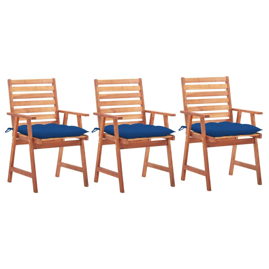 Chaises de jardin lot de 3 bois acacia massif coussins bleu
