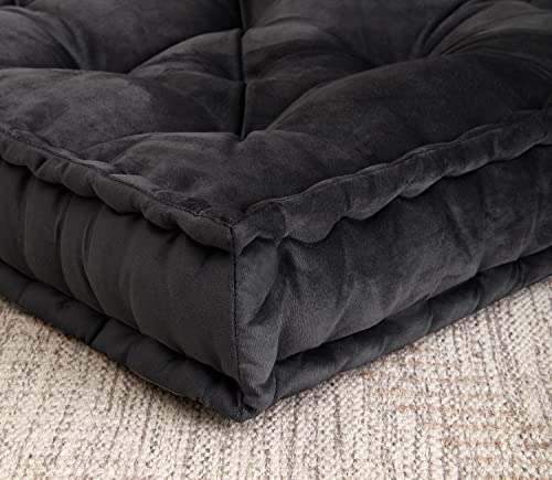 Sweet Home Collection Floor Pillow Large Square Tufted Decorative Cushion Faux Velvet Fabric Ultra Thick Fill For Kids And Adults, 1 Pack, Black #TOP1