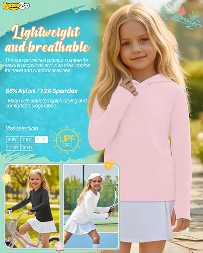 Image of 3 Pack Girls Sun Protection Swim Shirts UPF 50+ Long Sleeve Rash Guard Lightweight Quick Dry Hoodies with Thumbhole