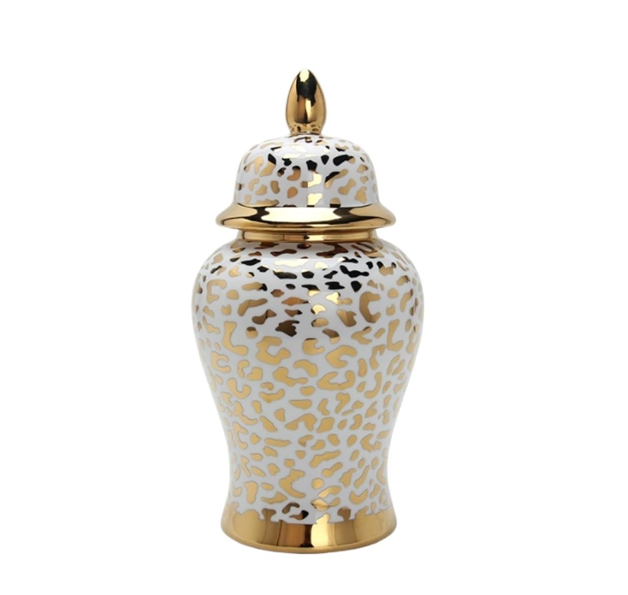 Duży wazon na imbir, porcelanowy, dekoracyjny, szkliwiony, ceramiczny, ze złotą pokrywką, w stylu chinoiserie, dekoracja stołu, słoik na imbir, A-18 * 36 cm (A 24 * 48 cm)
