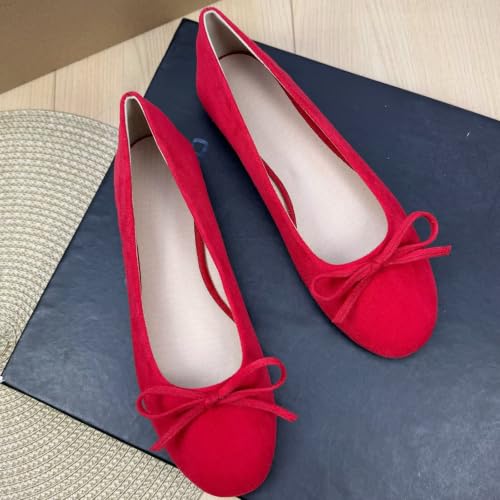 Image of TN TANGNEST Women's Velvet Flats Round Toe Ballet Shoes | Elegant Bowknot Flats Comfortable Casual Slip On Flats for Work