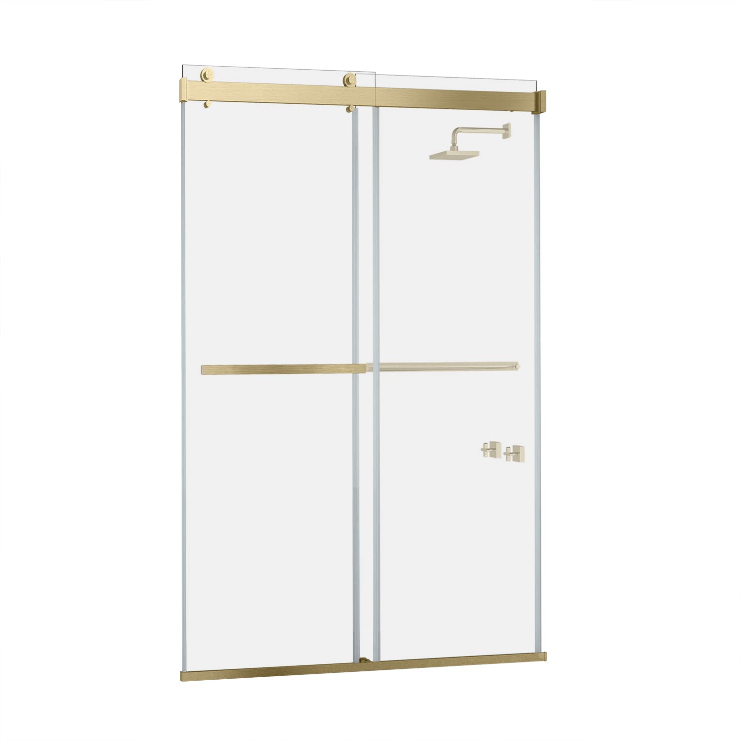 Vinnova Spezia 60" W x 76" H Double Sliding Frameless Shower Door in Brushed Gold