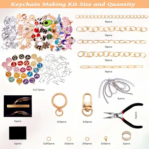 Image of Wurosi 325Pcs Charms Lip Gloss Keychain Making Kit, Including 20 Keychain Clips 25 Extender Chain 118 Charms Jewelry Plier, Bag Charm Kit, Keychains Making Supplies for Jewelry Making,Christmas Gifts
