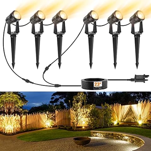 APONUO Garden Spike Lights, Outdoor Lights Mains Powered 23m/75.4ft 12V Low Voltage Pathway Spotlights with Adapter IP67 Waterproof for Garden Yard Patio Trees Lawns Landscape(Warm White, 6 Pack) Cover