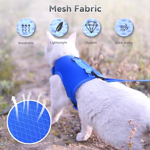 Image of Kitty Harness and Leash for Walking Escape Proof Breathable Mesh Fabric, Solid Blue, Small, Adjustable Cat Walking Jackets, Padded Stylish Cat Vest