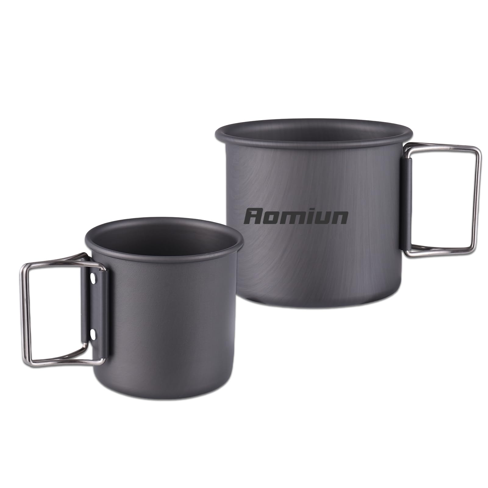 Aomiun 2-Pack Camping Cup Set, 450ml & 250ml, Lightweight Aluminum with Foldable Handle, Stackable, Suitable for Outdoor Heating