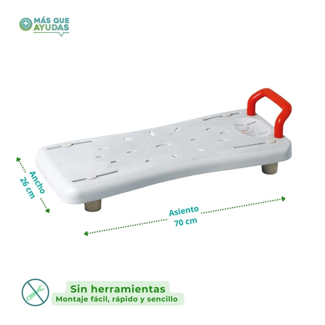 MAS Que AYUDAS – Asiento Bañera Adulto Antideslizante, Ajustable, con Asa de Seguridad, Tabla de Acceso Lateral para Bañera, con Orificios de Drenaje, Fácil Montaje, Máximo 100 kg