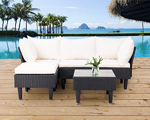 Image of FDW 5-Piece Patio Furniture Set | Khaki | Outdoor Wicker Furniture