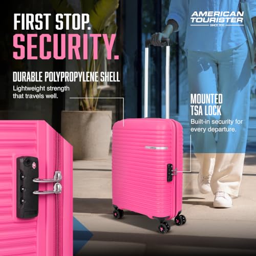 Image of American Tourister Liftoff+ | Small Size Cabin Trolley Bag (55 cm) for Travel | 360 8 Wheel Travel Luggage | Hard Case Polypropylene (PP) Suitcase | Mounted TSA Lock | Berry Blast