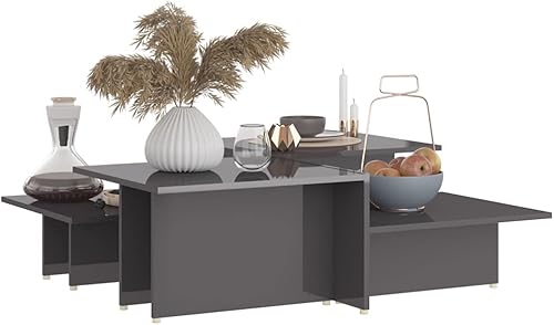 Miniatura 10 de GOLINPEILO Juego de mesas auxiliares de 2 piezas mesa auxiliar de madera de ingeniería blanca brillante para sala de estar hogar oficina 439 x 197 x