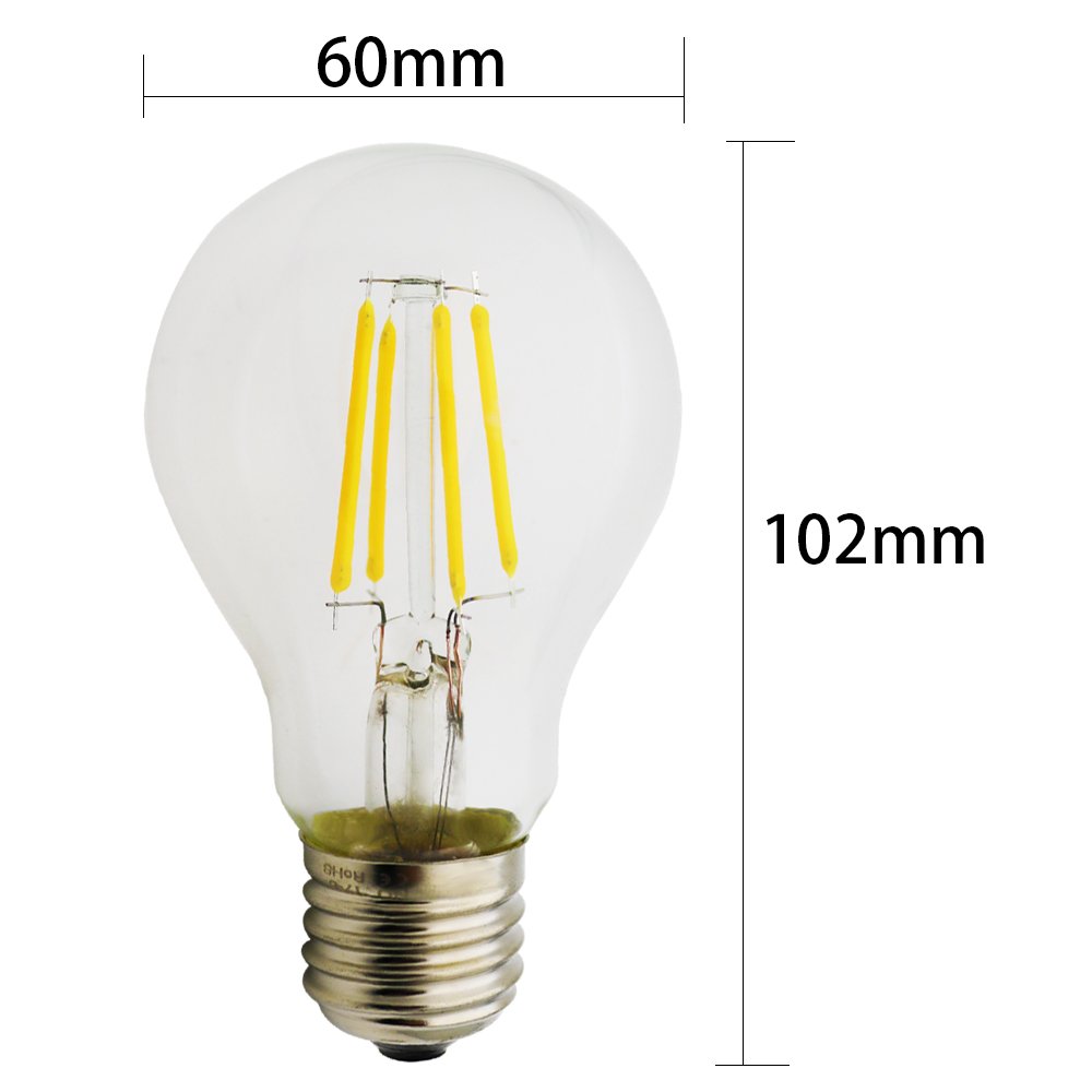 Bombilla LED Esférica E27 con Filamento,A60 4W (equivalente a 40W), Cálida luz blanca 2700K,No Regulable (20 piezas)