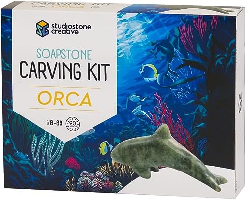 STUDIOSTONE CREATIVE Orca Soapstone Sculpture Stone Carving DIY Arts Crafts Kit Kids Adults