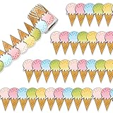 JarThenaAMCS 32.8Ft Summer Ice Cream Bulletin Board Border Pastel Colorful Pink Blue Ice-Cream Cone Die Cut Trim Border Stickers Roll for Back to School Classroom Chalkboard Wall Decoration