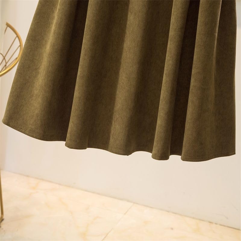 Falda Larga De Pana De Invierno para Mujer, Elástica, De Cintura Alta, Gruesa, Cálida, Informal, Elegante, De Corte A, Plisada, Midi con Bolsillos