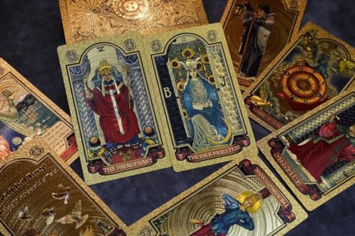 Image of Play New Tarot Cards 78 Pcs Gold foil Card Deck Classic Tarot Deck Durable Waterproof Gold Foil Tarot Decks for Beginners (Design 20)