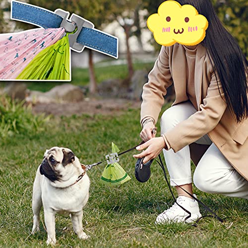 Image of Hands-Free Dog Poop Bag Holder for Basic Dog Leash Used Doggie Poop Bags Carrier for Flat Leash(Blue+Pink+Grey)
