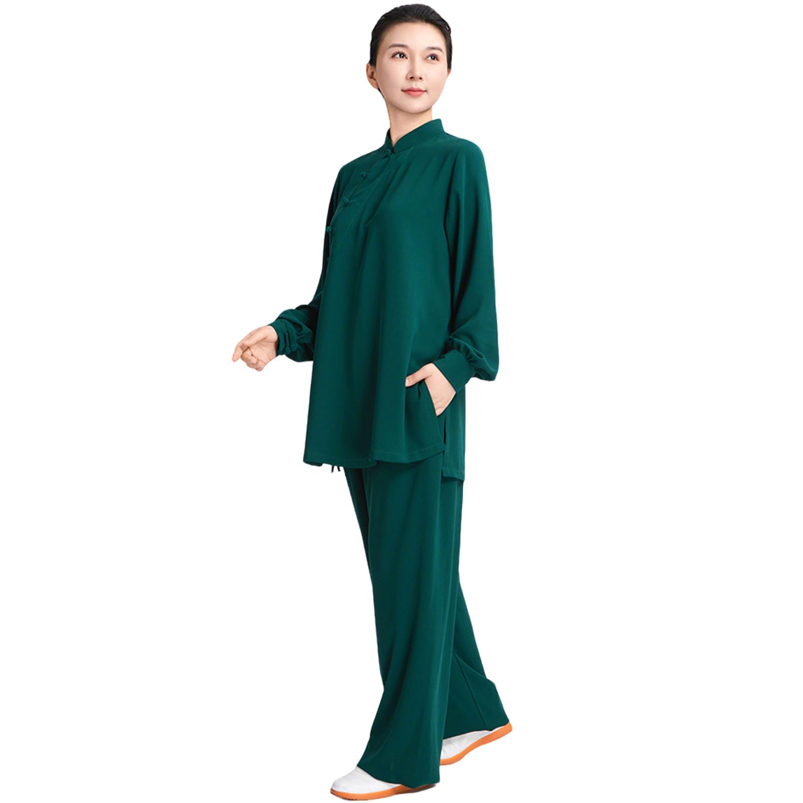 CHUIKUAJ Vêtements de Tai Chi, Ensemble Traditionnel Chinois pour Femmes, Uniforme de Kung Fu à Manches Longues, Tenue de Méditation Zen pour Arts Martiaux (Haut + Pantalon)