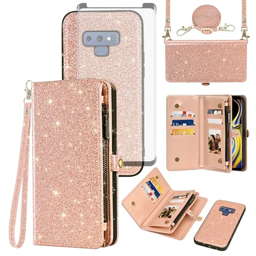 Étui Samsung Note 9 en cuir élégant avec protection écran en verre et fermeture éclair chic