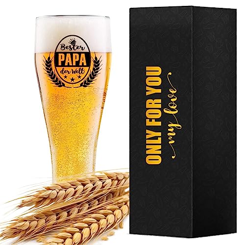 Papa Weizenbierglas mit Spruch bester PAPA der Welt Weizenglas Geschenk Bierglas 0 5l Bier Geschenke für Männer Ihn zum Vatertag Geburtstags Weihnachten Männertag Herrentag für Vater (für Papa)