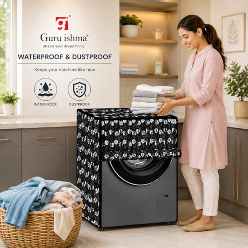Image of Front Load Fully Automatic Washing Machine Cover for 6.5kg to 8kg | Waterproof & Dustproof Polyester Cover with Zip Closure | Suitable with Samsung, IFB, LG, Bosch & More (61 x 61 x 87 cm)