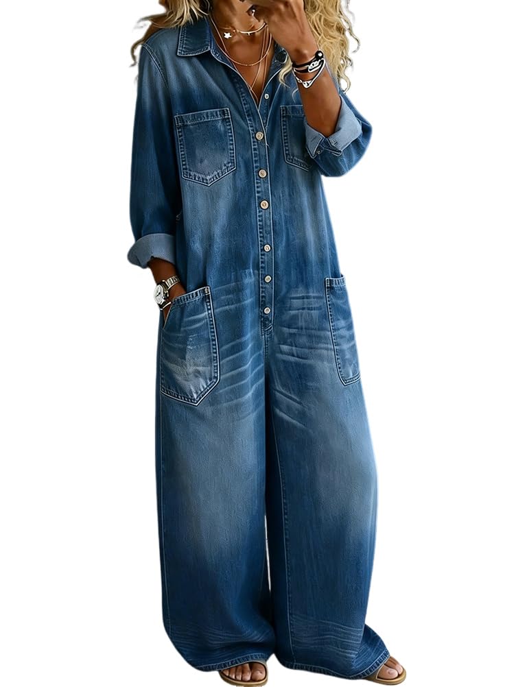 Onsoyours Salopette Donna Jeans Lunga Estivo Elegante Casual Gamba Larga con Spalline Regolabili Jumpsuit per Tempo Libero