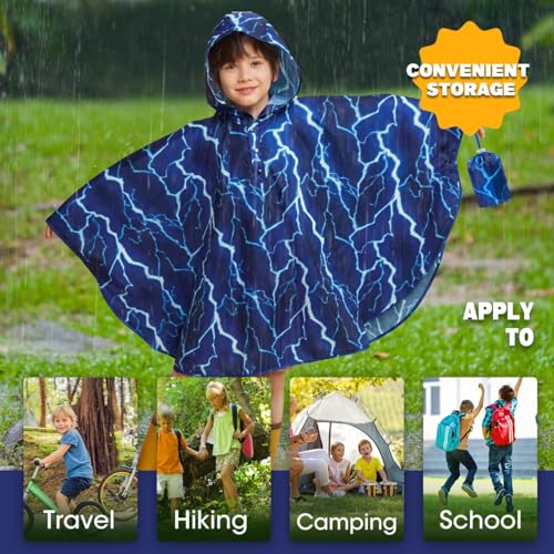 Image of WAWSAM Lightweight Rain Poncho Kids, Ponchos for Kids Waterproof Reusable Hooded, Kids Poncho Rain Jacket for Boys and Girls
