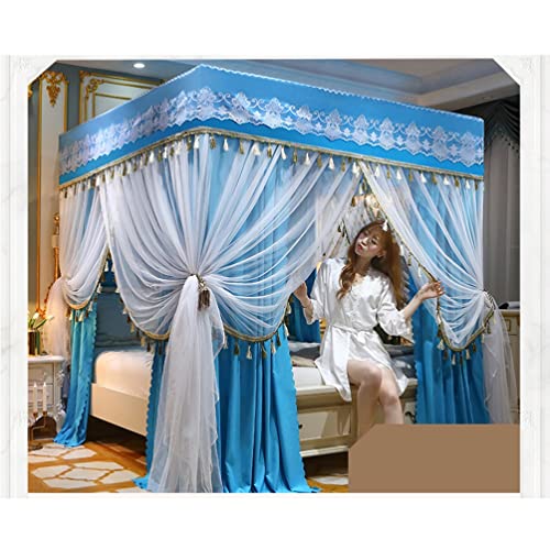GTHTUHFD European Style Bed Canopy With Embroidery Tassels, 2M Mosquito Net Drapes, Fabric Shielding Netting For Bedroom Decoration, Romantic Metal Bracket Included,Blue-2-200X220X200CM