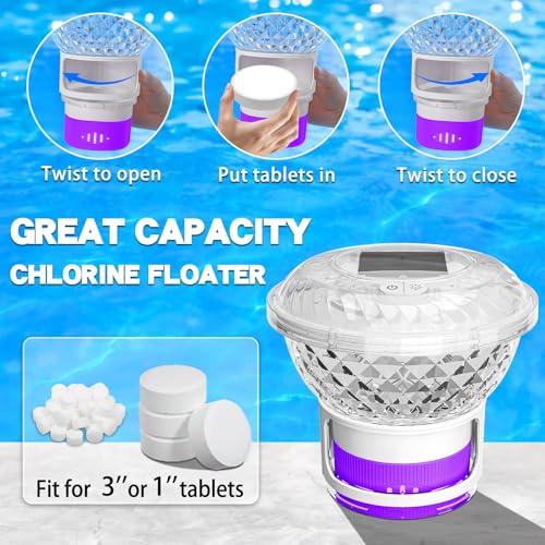 Image of FineBud2025 Upgrade Solar Chlorine Floater, Pool Chlorine Floater with Colorful Light, Button Control Floating Chlorines Dispenser for Pool, Adjustable Flow chlorines floaters (Purple)
