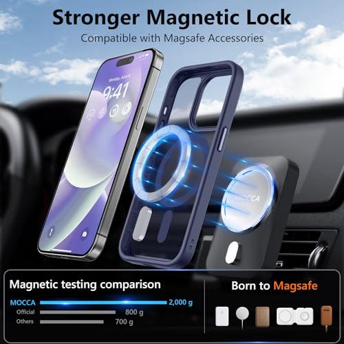 Image of MOCCA Strong Magnetic for iPhone 14 Pro Case, [Compatible with Magsafe][13FT Military Drop Protection] Slim Translucent Matte Shockproof Case for iPhone 14 Pro Phone Case 6.1'', Deep Blue