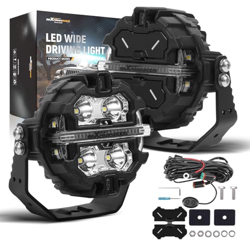 maXpeedingrods 3.5 Inch LED Off Road Lights 160W 19200LM Round Fog Lights with Amber/White DRL, LED Light Bar 270°Side Shooter for UTV Trucks SUV Pickup ATV Motorcycles, with 4 Black Light Covers