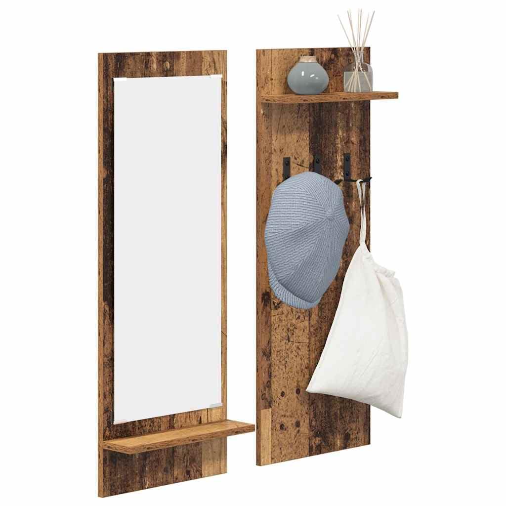 Wandregal Kleiderständer Altes Holz 70x10x90cm Holzwerkstoff mit Haken und Ablagebrett Modernes Design für Flur Eingangsbereich und Wohnzimmer